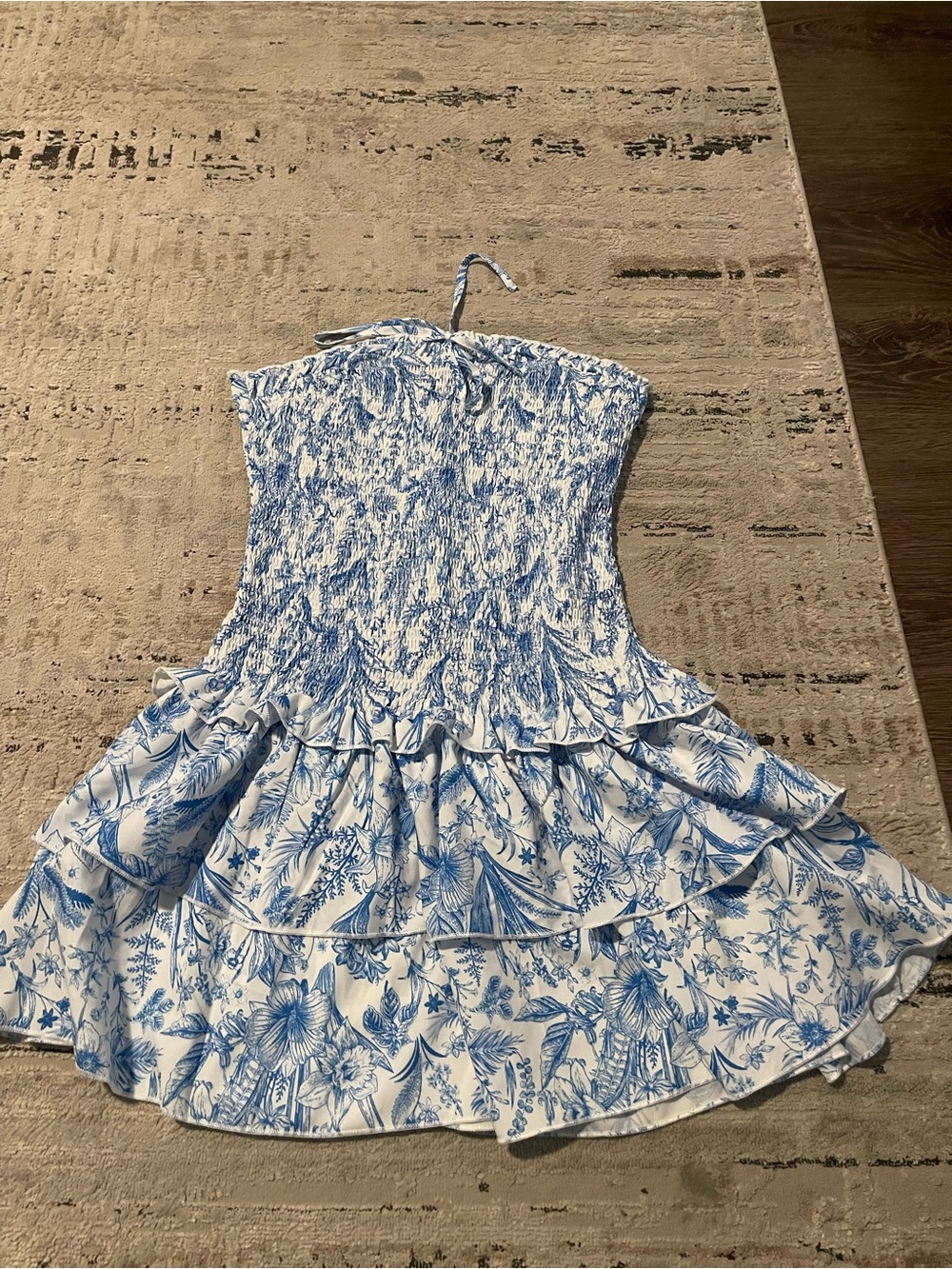 SHEIN Blue and White Floral Smocked Tiered Dress for teen or woman